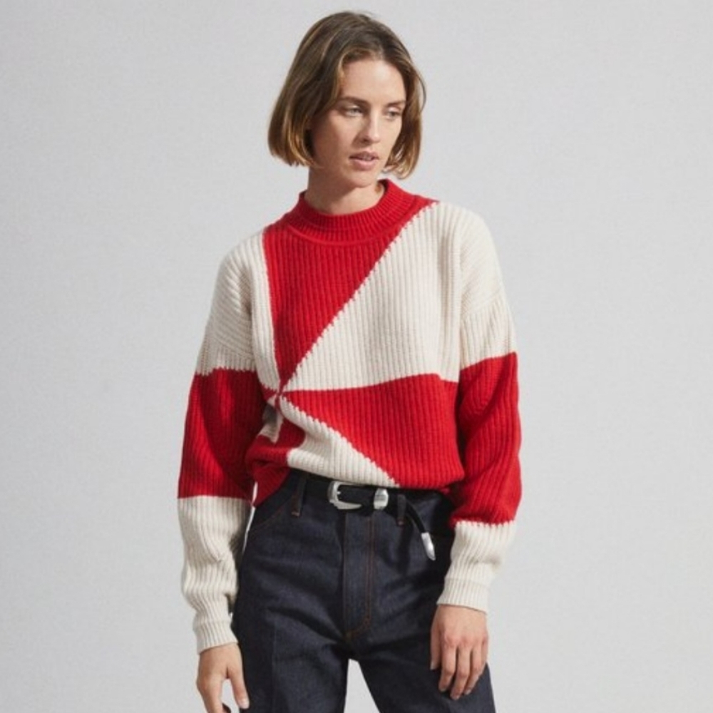 PARADIS PERDUS Jules Intarsia Ivory Red Sweater